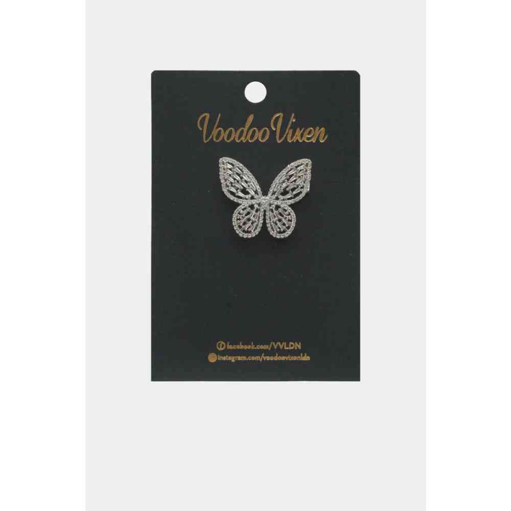 Voodoo Vixen - Diamante And Crystal Butterfly Broche - Silver coloured
